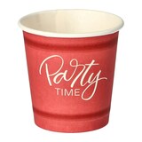 thumbnail of 100x Pappbecher 5 cl rot 'Party Time' mit Biokunststoff PLA beschichtet
