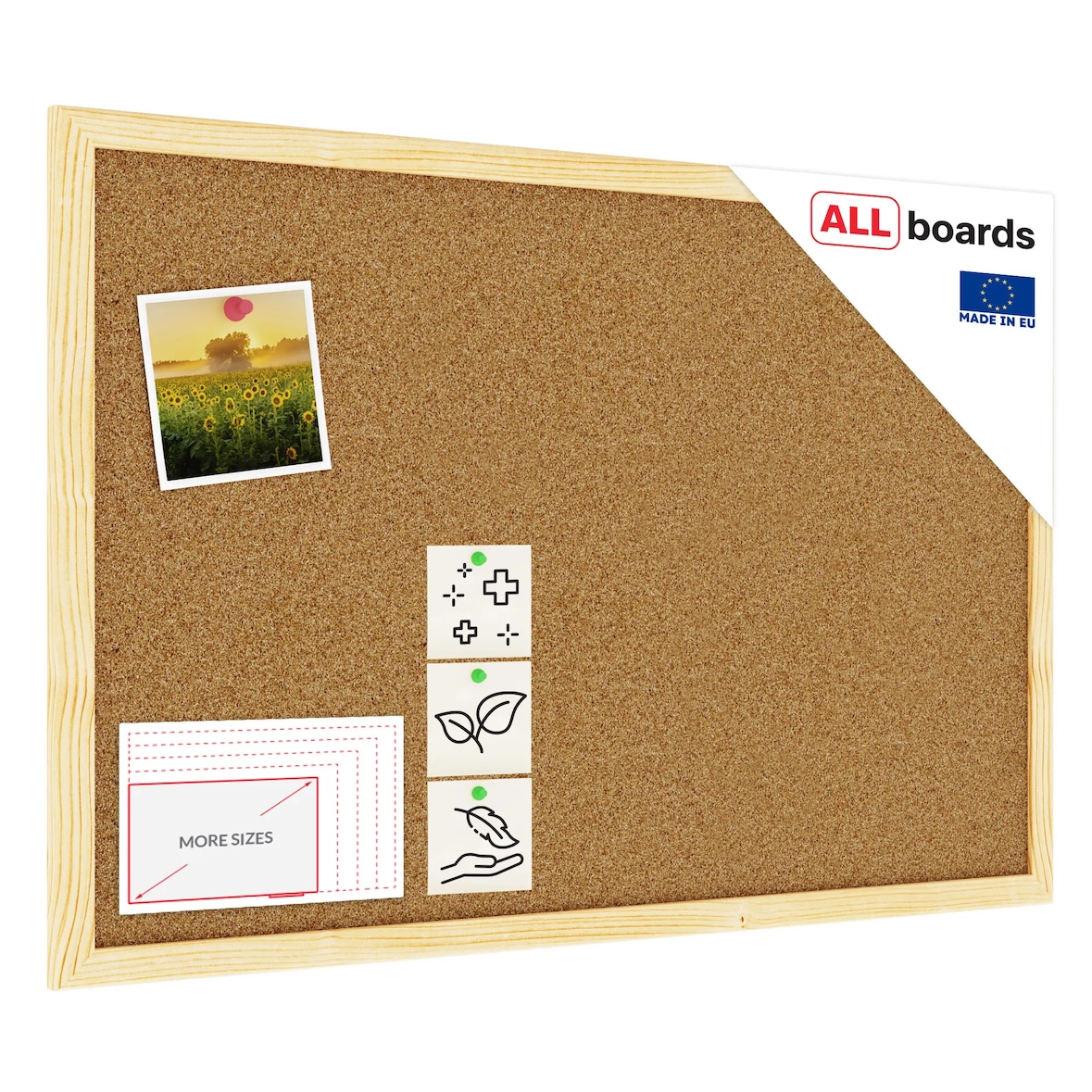 ALLBoards Tableau en Liège avec Cadre en Bois 60x40cm