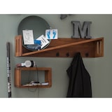 thumbnail of Möbilia Cabide de parede em acácia | 4 ganchos metálicos | 1 prateleira inclinada | L 90 x P 20 x A 20 cm | natureza