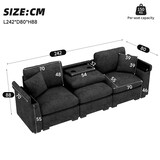 thumbnail of Dreisitzer-Sofa 242×80×88 mit Klapptisch USB-Anschluss Getränkehalter Stauraum Loungebett Couch Wohnzimmer – Grau