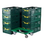 thumbnail of 8 x Stabile Klappbox aus Kunststoff + 1 x Transportroller mit vier Lenkrollen in grün