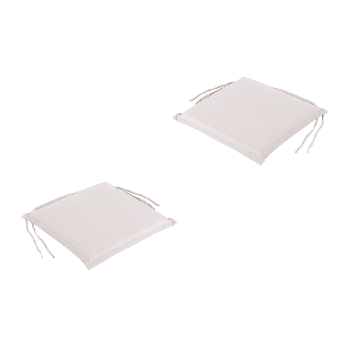 Pack 2 cojines asiento para silla de jardín Olefin color crudo, Tamaño 42x40x4 cm, Repelente al agua, Desenfundable