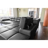 thumbnail of KAWOLA Sofá NELSON esquina sofá de cuero negro con extensión del asiento motorizado recamiere derecha