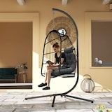 thumbnail of Hängesessel Rattan Optik Dunkelgrau 74x68x105 cm faltbar mit 10 cm Polster und Kopfkissen, Stahlrahmen, 360 Grad Drehhaken, bis 150 kg