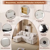thumbnail of 3-Sitzer Schlafsofa Samtstoff 214x131x87 cm mit Ottomane, Bettfunktion, Stauraum, USB-Anschluss, Rollen, MDF-Rahmen, Beige, modern, komfortabel