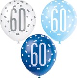 thumbnail of 6 Luftballons blau & silber Zahl 60