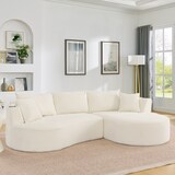 thumbnail of 3-Sitzer Sofa mit rechter Chaiselongue Beige 76×264×168 cm Kordstoff Kompressionssofa mit Getränkehaltern und Kissen, vakuumverpackt
