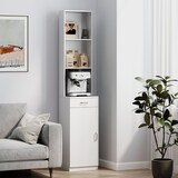 thumbnail of Badezimmerschrank Hochschrank Weiß 35x31x179 cm schmal mit Schublade Tür offenen Fächern verstellbarem Regal Kippschutz melaminbeschichtet