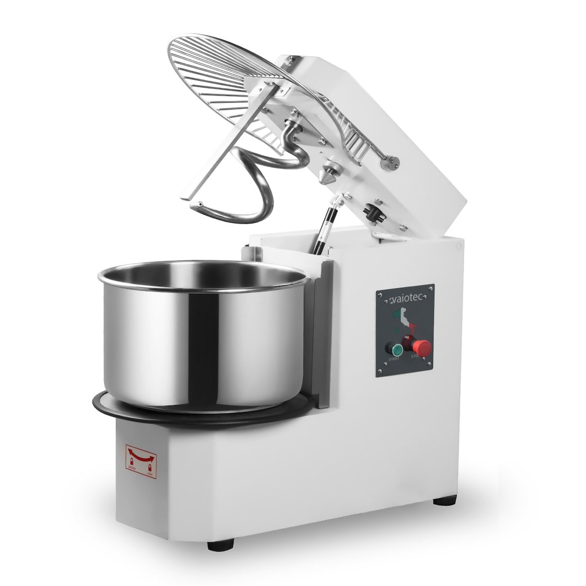 Amasadora de espiral profesional con cabezal abatible, 20 litros / 8 kg, 395 x 760 x 690 mm, 1 velocidad, 1,1 kW, 400 V, 10567 Vaiotec