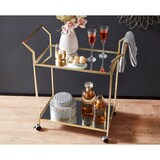 thumbnail of Design Servierwagen Gold 73x78x37 cm Küchenwagen Glas / Metall, Mobiler Beistelltisch, Speisewagen mit Glasplatte, Teewagen Mini Bar auf 4
