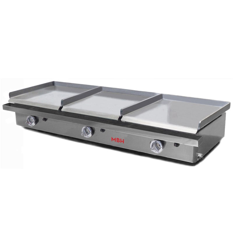 MBH - Plancha a gas industrial tres zonas 400x400 mm económica para hostelería. Fry Top profesional de acero laminado para bar y restaurante.