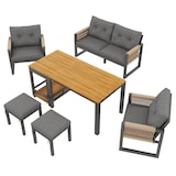 thumbnail of Outdoor-Tisch- und Stuhlset aus Eisen Grau/Natur, 6-teilig mit abnehmbarem Tisch, Seilgeflecht-Armlehnen und Kissen, Tisch 150x79,5x75 cm