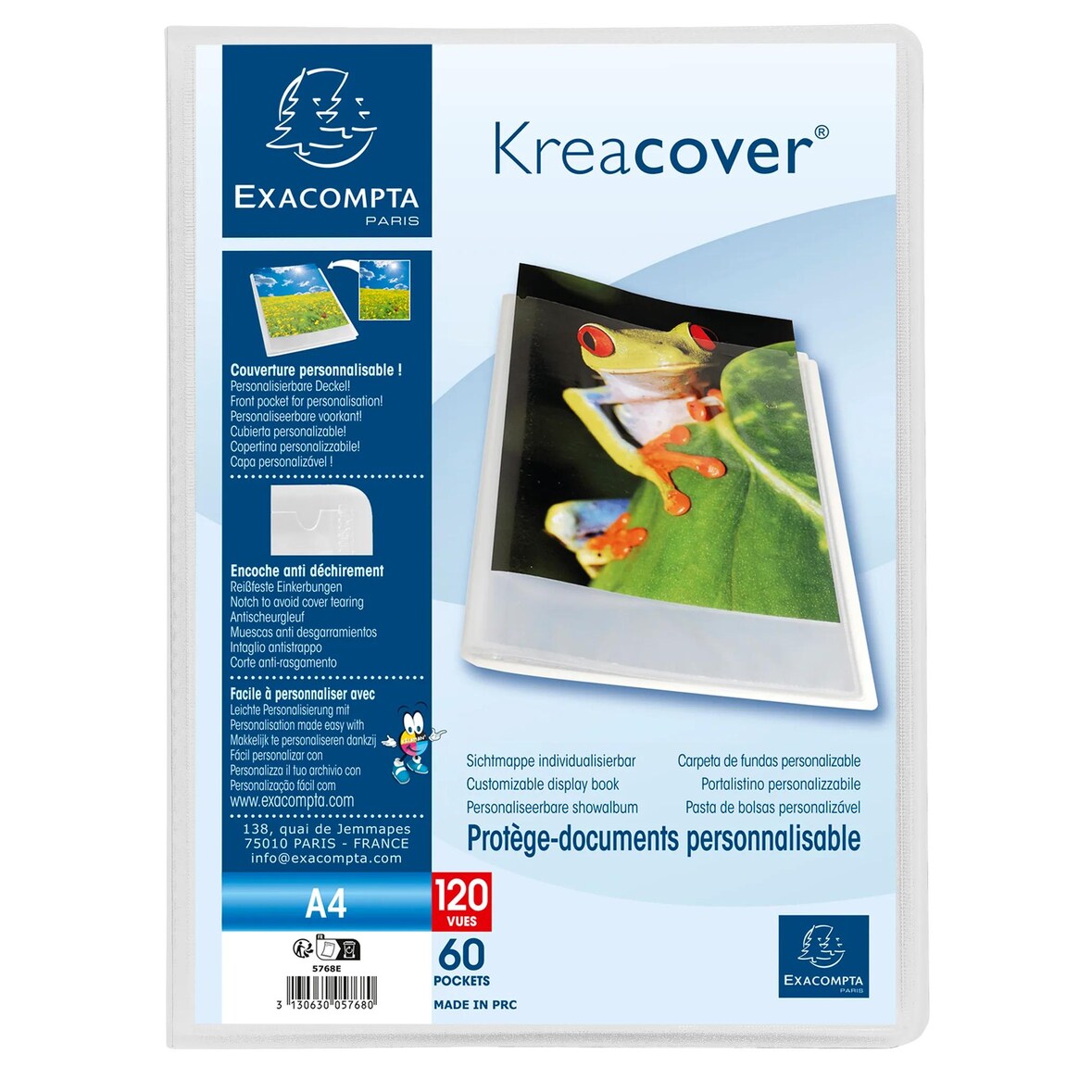 Exacompta 5768E 10x Sichtmappe aus PP 500µ mit 60 Hüllen Kreacover Chromaline, für Format DIN A4 - Transparent