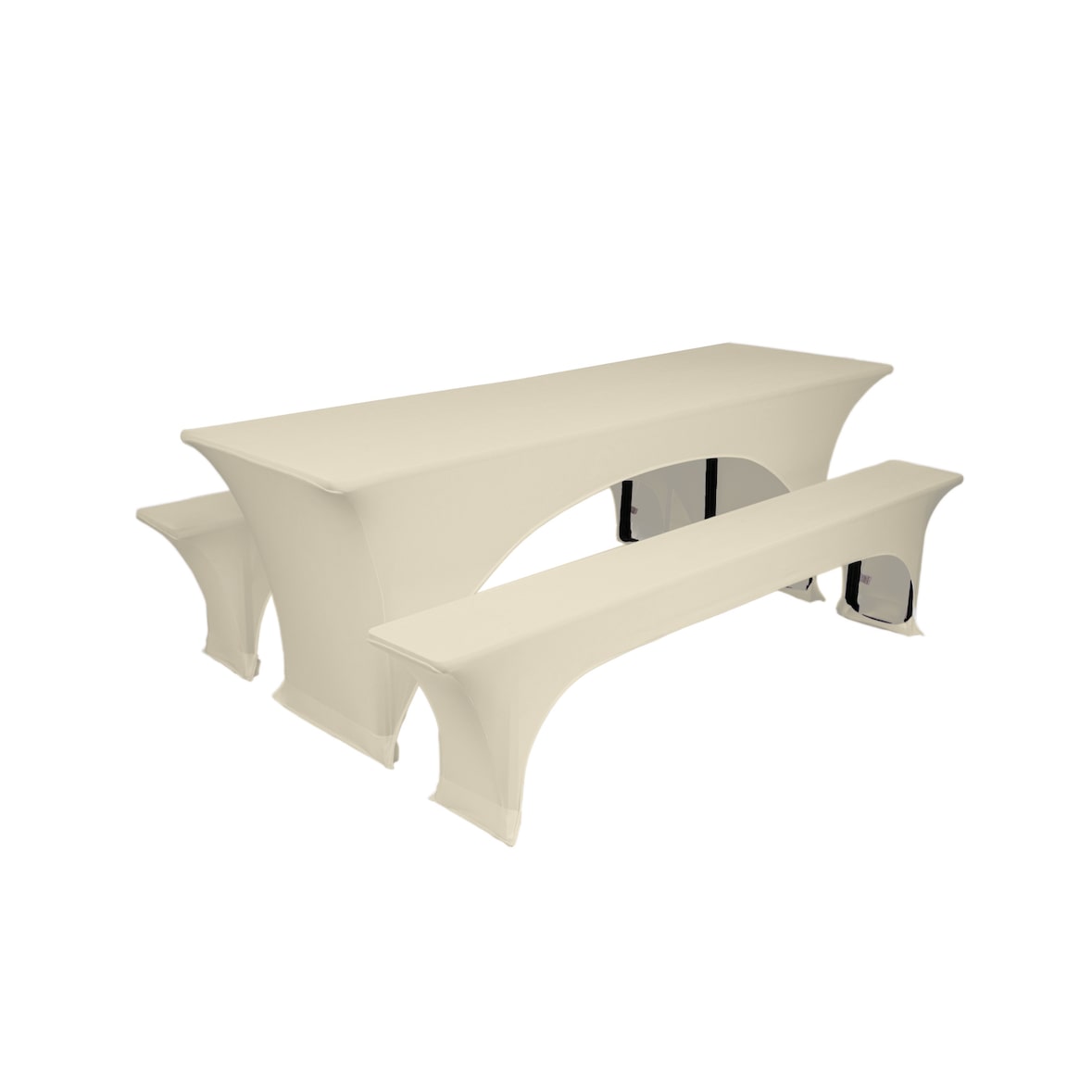 TexDeko Stretch Hussen für Bierzeltgarnitur gepolstert 220 x 50cm Blickdicht Biertischhusse 5TLG Set (Creme)