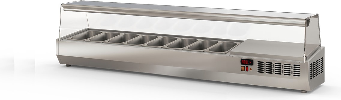 CORECO Vitrinette D'Exposition - Presentoir A Ingredients Avec Vitre Pare Haleine - +2/+80 - 1795X336X436 - Inox  - Capacite 8 Bacs Gn1/4 EI180-1/4