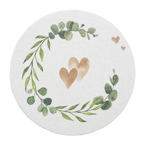 Bierdeckel Eukalyptus Herz, Ø 10,7 cm, 100 Stück