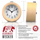 thumbnail of BEARWARE Analoger Wecker mit rundem Holzkorpus Holz Wecker mit beleuchtetem Ziffernblatt