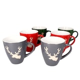 thumbnail of 6er Set Kaffeebecher Hirsch konisch 400 ml 2x Rot, Grün, Grau Glühwein Tasse