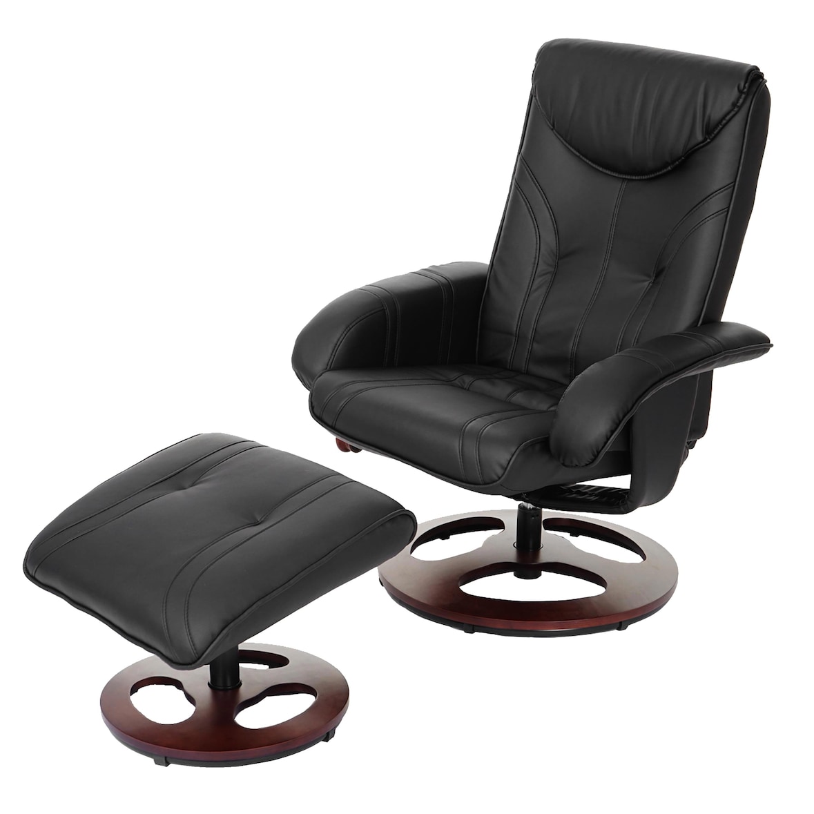 Relaxfauteuil HWC-C46, TV-fauteuil fauteuil met kruk, kunstleer ~ zwart