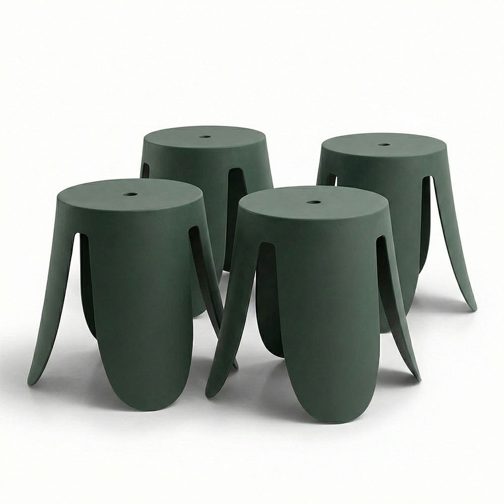 Set di 4 sgabelli impilabili da interno esterno in polipropilene design moderno con foro centrale per presa facile giardino terrazza bar cucina Trevi