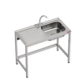 thumbnail of - Fregadero bajo barra 1 seno y 1 escurridor industrial grifo incluido dos aguas  acero inoxidable 1000 x 500 x 850 mm