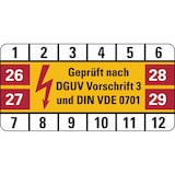 thumbnail of Prüfplakette ab 26, DGUV Vorschrift 3 & DIN VDE 0701 - Bogen = 10 Plaketten - 50 x 25 mm Folie selbstklebend