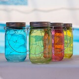 thumbnail of LED Solarglas Windlicht Laterne LED Einmachglas Tischleuchte Terrasse gelb