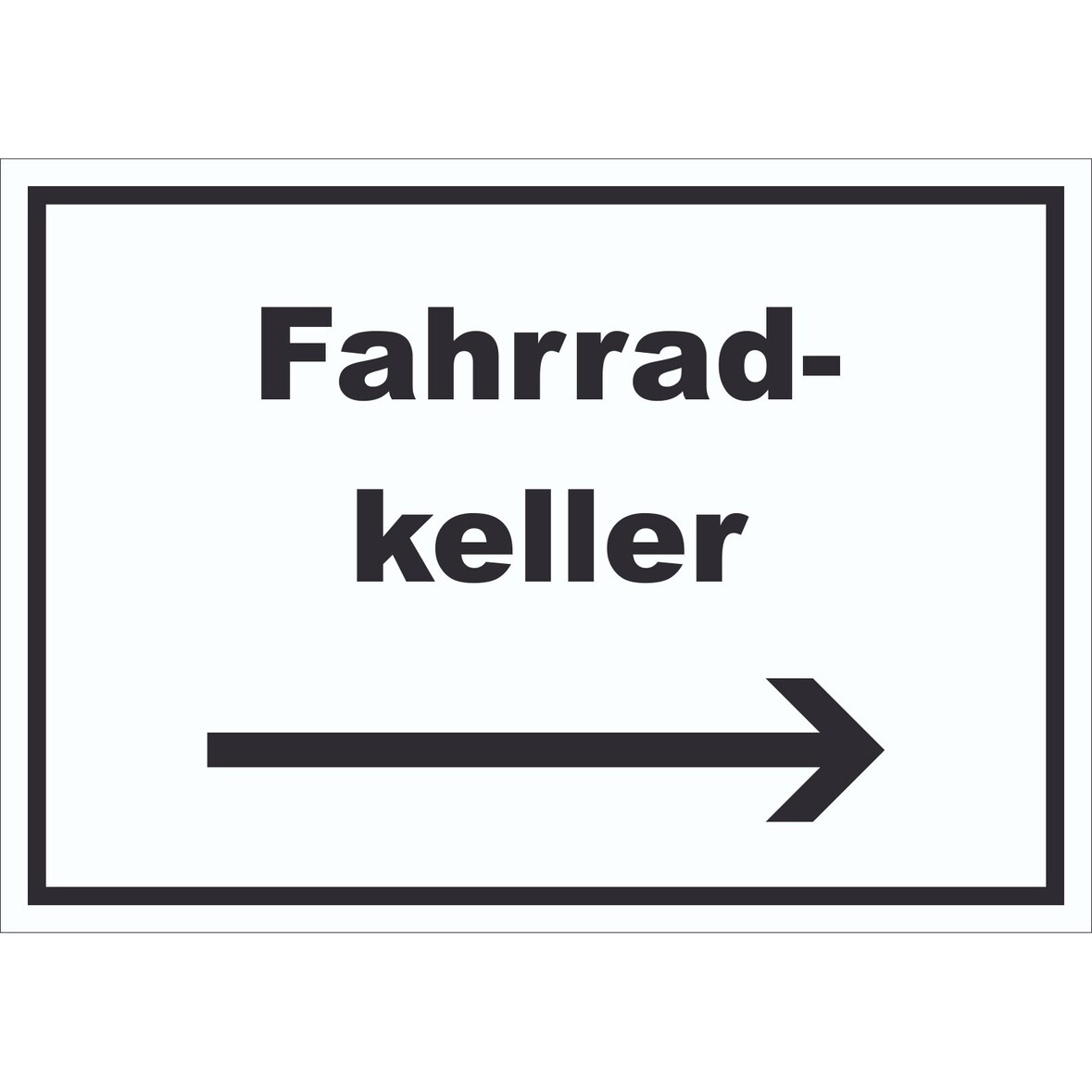 Fahrradkeller Schild mit Text und Richtungspfeil rechts Rad Bike waagerecht A6 Rückseite selbstklebend