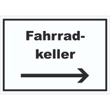 thumbnail of Fahrradkeller Schild mit Text und Richtungspfeil rechts Rad Bike waagerecht A6 Rückseite selbstklebend