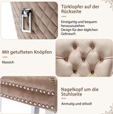 thumbnail of Esszimmerstuhl Samt Beige 95x63x53 cm mit Türklopfer Optik quadratischer Schnalle Nagelkopfdetails Metallbeinen und verstellbaren Bodenschonern