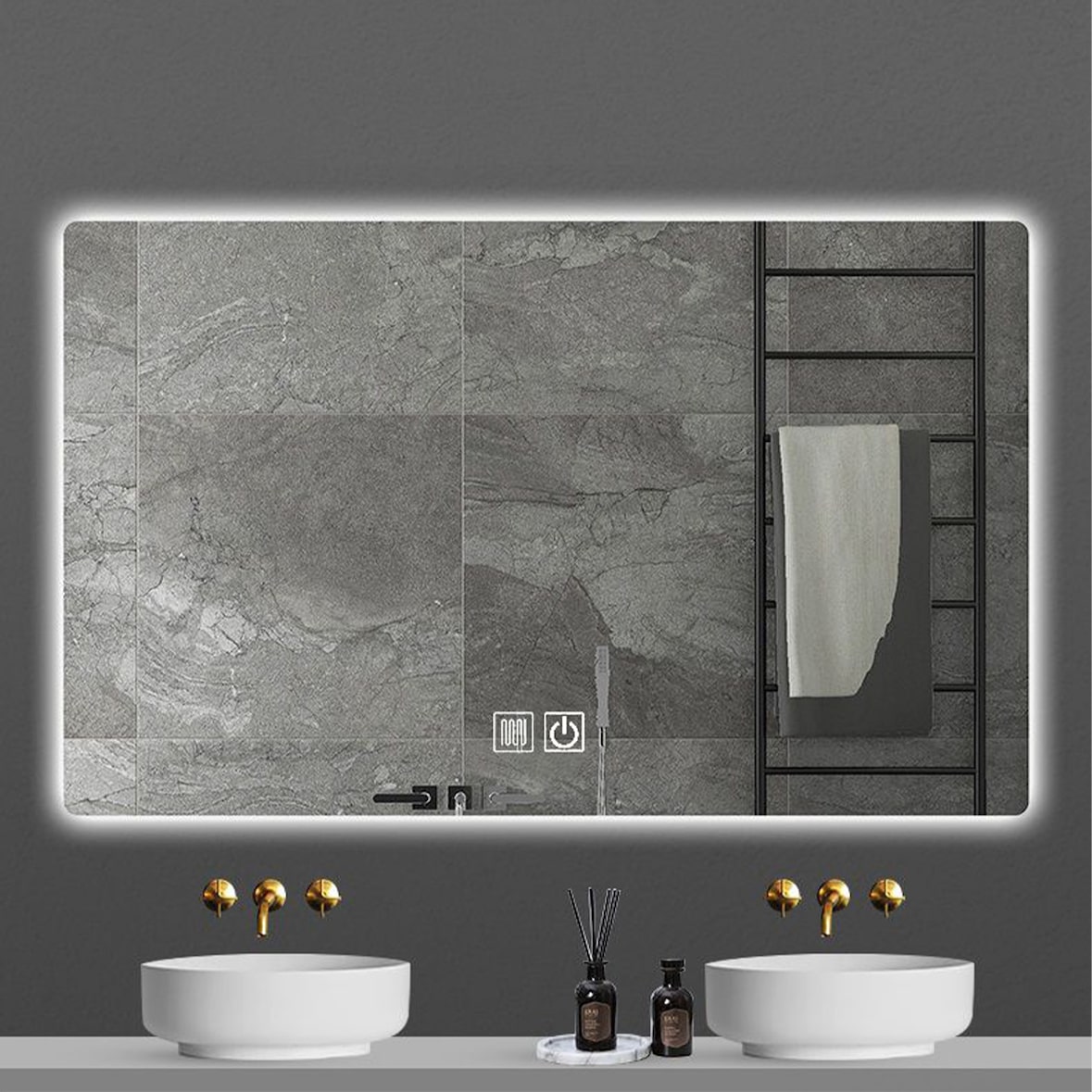 BELVIT LED Spiegel mit Heizfunktion und Touchsteuerung 80x60 cm Badspiegel mit Beleuchtung