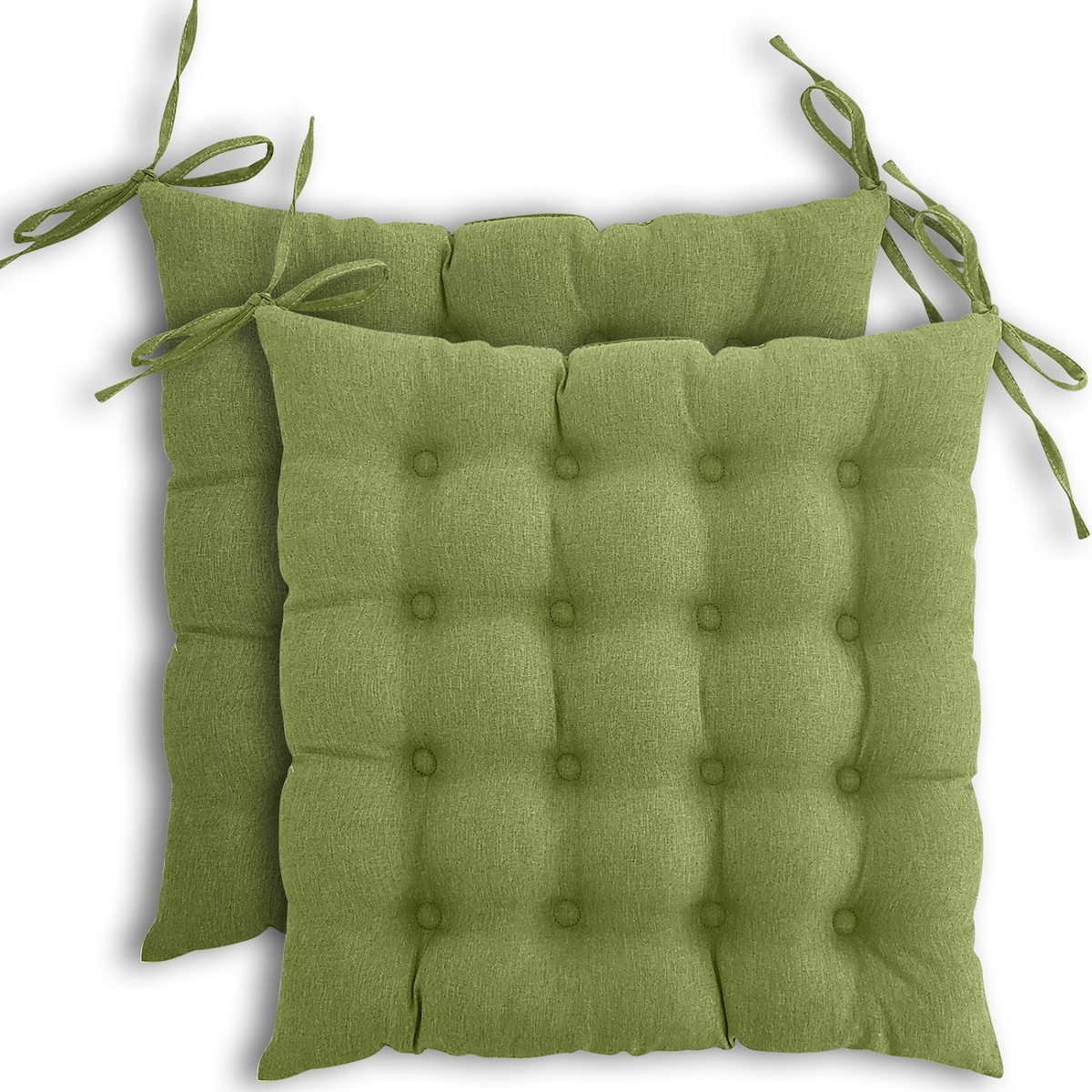 wometo 2er Set Sitzkissen Stuhlkissen 40x40 OEKO-TEX - grün grasgrün Sitzauflage Bank Polster Sitzpolster mit Bändern / Schleife, Indoor / Outdoor