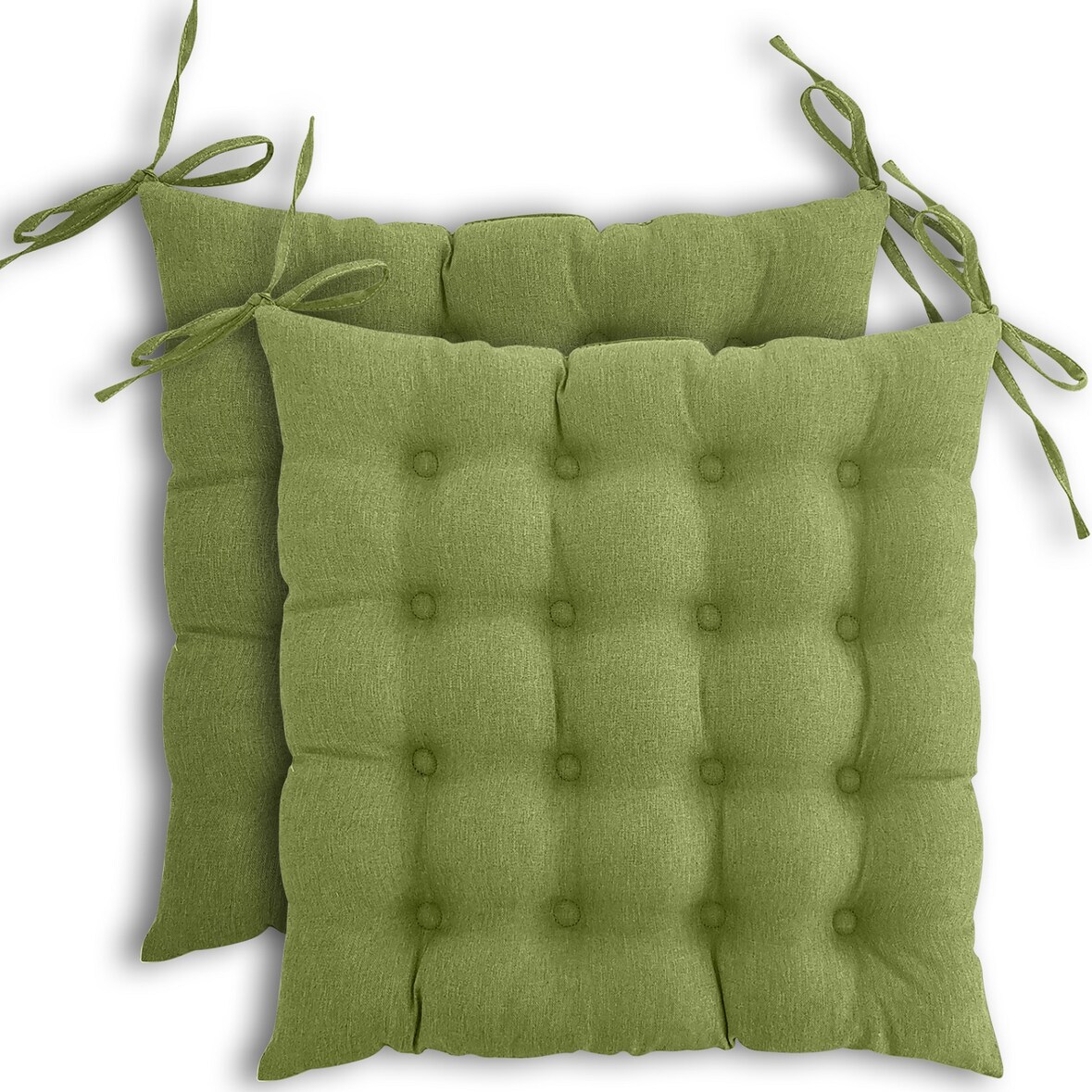 2er Set Sitzkissen Stuhlkissen 40x40 OEKO-TEX  - grün grasgrün Sitzauflage Bank Polster Sitzpolster mit Bändern / Schleife, Indoor / Outdoor
