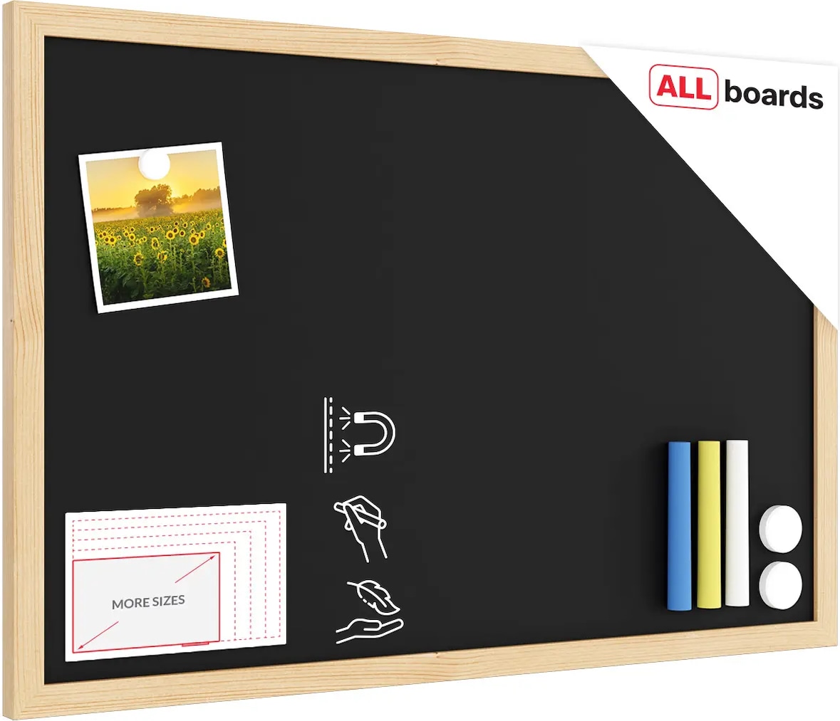 ALLboards Tableau Magnétique en Métal Craie Noir 60x40cm, MetalBoards pour tout type d'Aimants - Maison