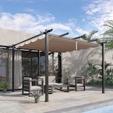 thumbnail of Outsunny pérgola de aluminio gazebo cenador 3x3m jardín patio terraza con techo retráctil marrón y gris