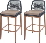 thumbnail of 2er-Set Rope-Barhocker | HxBxT 101x45x50 cm | Sitzhöhe 76cm | Anthrazit | Kissen Taupe | Outdoor Sitzpolster Seilgeflecht Metall Holz-Optik