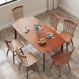 thumbnail of Esstisch Holz Braun 150x80x76 cm für 6 Personen im Landhausstil, lackierte Oberfläche, abgerundete Ecken, rutschfeste Fußpolster