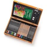 thumbnail of Caixa de madeira Derwent com 35 peças (contém: lápis de esboço, lápis de cor, lápis de aguarela e um caderno de esboços).