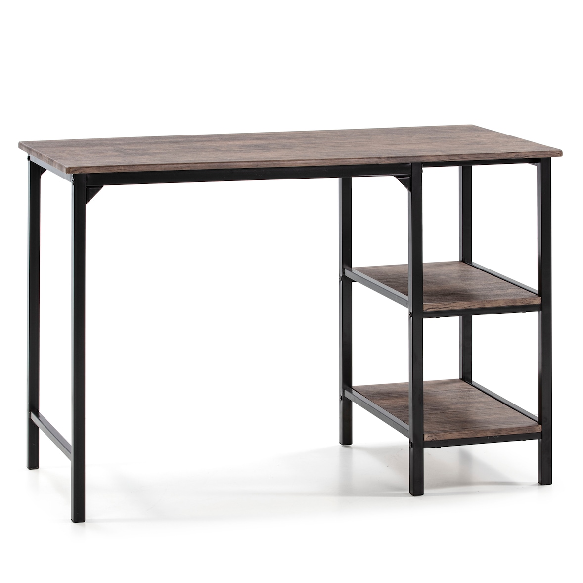 Bureau Colón Noir,Table pour PC, 2 Rayons, Style Industriel, 110 cm Longueur