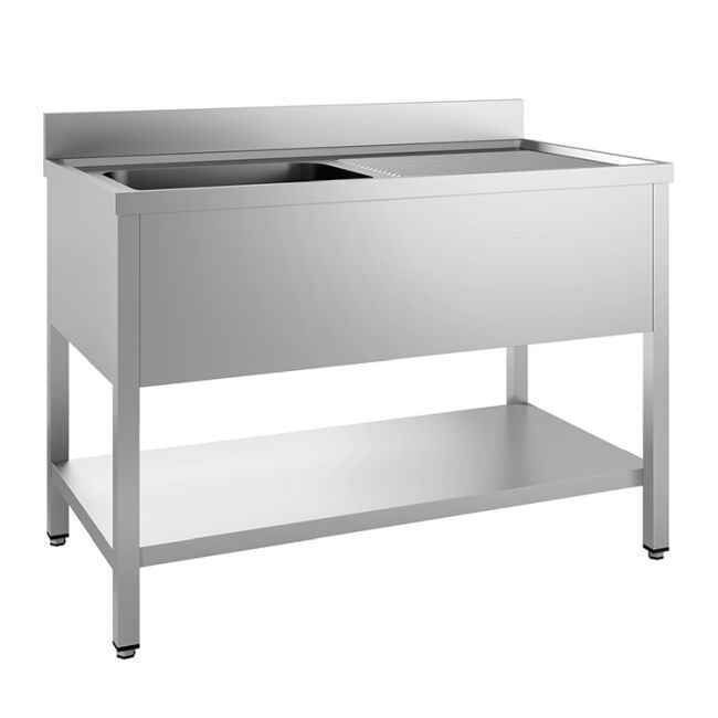 Gastro-Inox Spültisch mit 1 Becken links und Grundboden 1600x600x880mm