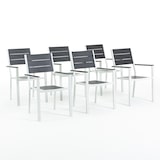 thumbnail of Set de 6 chaises d'extérieur, jardin, empilables avec accoudoirs, structure en acier peint et assise en polyéthylène à lames effet bois -Adele-Ardoise