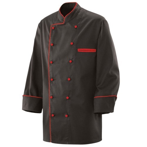 207 - Kochjacke schwarz langarm mit Paspel in verschiedenen Farben : rot 65% Polyester 35%Baumwolle 220 g/m² 3XL