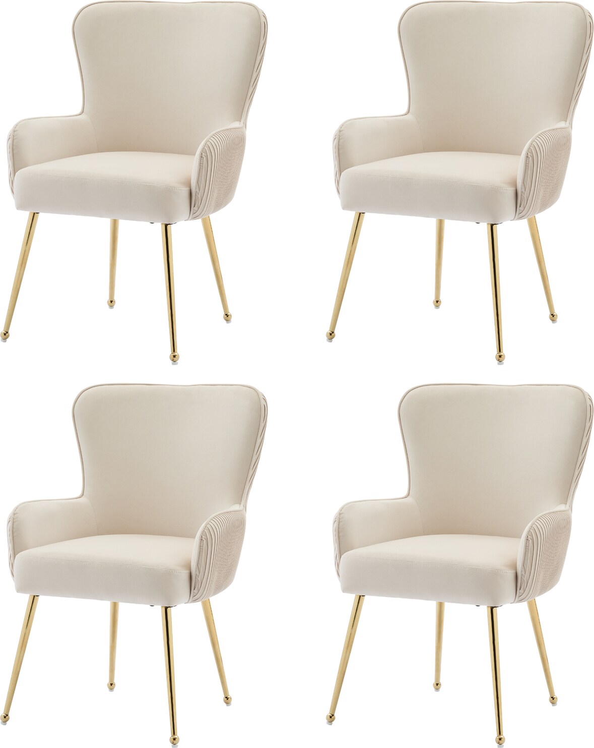 Esszimmerstuhl 4er Set Samt Beige+Gold mit Armlehnen, Lendenstütze und verstellbaren Metallfüßen – Komfortabel und elegant, 83x57x53 cm