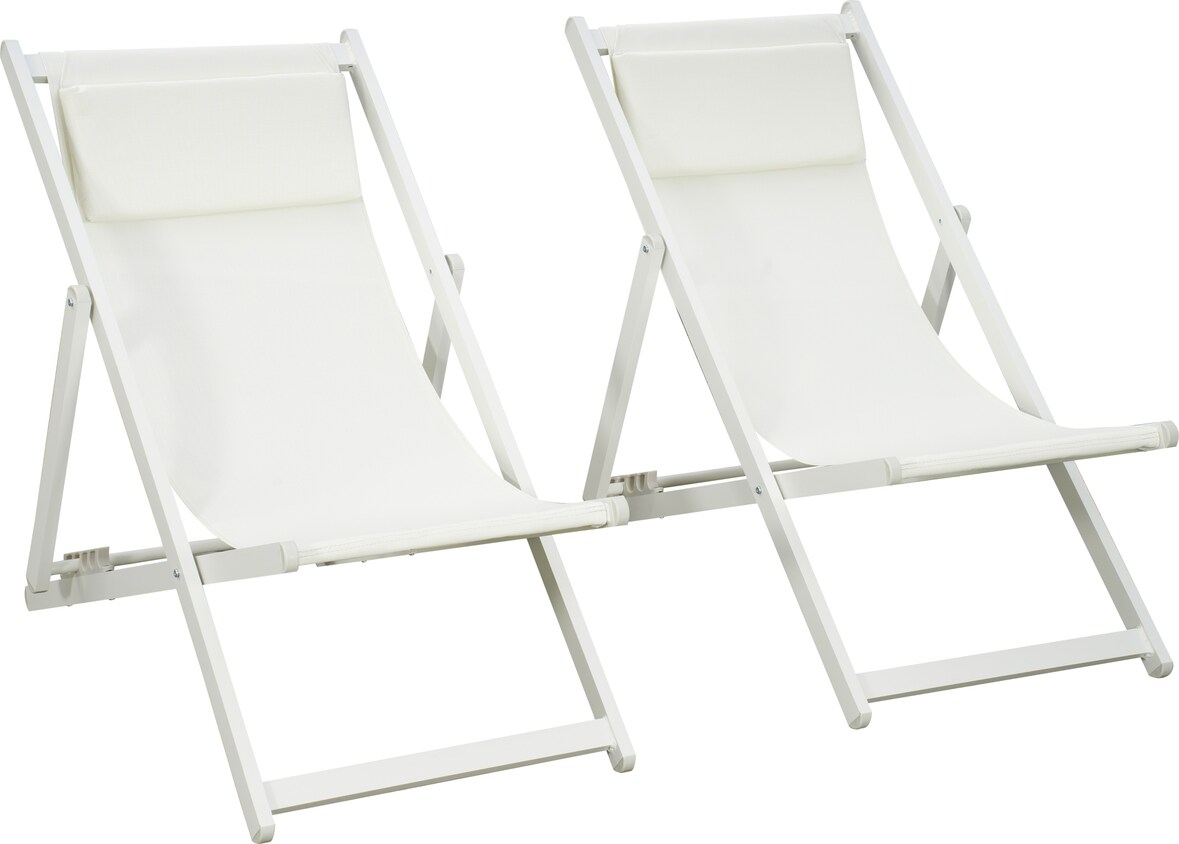 Outsunny conjunto de 2 tumbonas plegables de aluminio tumbonas de jardín con respaldo regulable en 5 posiciones y reposacabezas 60x100x85 cm