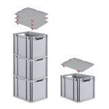 thumbnail of PROREGAL SuperSparSet 4x Eurobox NextGen Economy mit Auflagedeckel & 4x Verschlüsse Rot, Griffe offen, HxBxT 32x30x40cm, 30L, Eurobehälter, Box