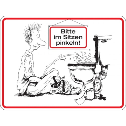 WC-Schild, Bitte im Sitzen pinkeln, 120 x 150 mm - 150x120x0.45 mm Aluminium geprägt