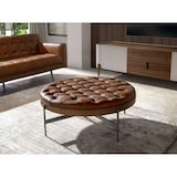 thumbnail of Angel Cerdá Runder Couchtisch aus dunkelbraunem Leder, Nussbaum und dunklem Stahl 2147C Ø100 x 40