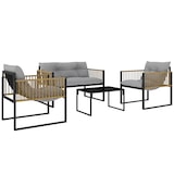 thumbnail of Outsunny conjunto de jardín exterior de ratán sintético de 4 piezas incluye sofá de 2 plazas 2 sillones 1 mesa de centro con cojines gris y natural