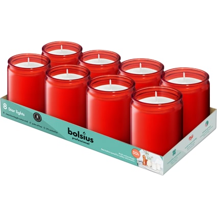Bolsius Vassorio 8 pezzi Starlight bicchiere rosso 8,2cm altezza, 6,8cm diametro, Tempo di bruciatura singola candela: 50 ore