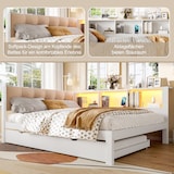 thumbnail of Daybett 140x200 Ausziehbett mit LED-Beleuchtung, USB-Anschluss, Stauraumregalen, Weiß, Lattenrost inklusive